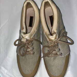 London Fog Mens Taupe Canvas Water Repellent Shoe Size 12 M